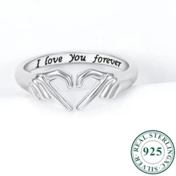 Hands Heart Silver Ring Adjustable Hands Christmas Valentine's Birthday Gift NEW - Picture 2 of 8